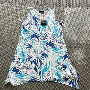 Cynthia Rowley Blue and Aqua Palm Print Sleeveless tunic dress